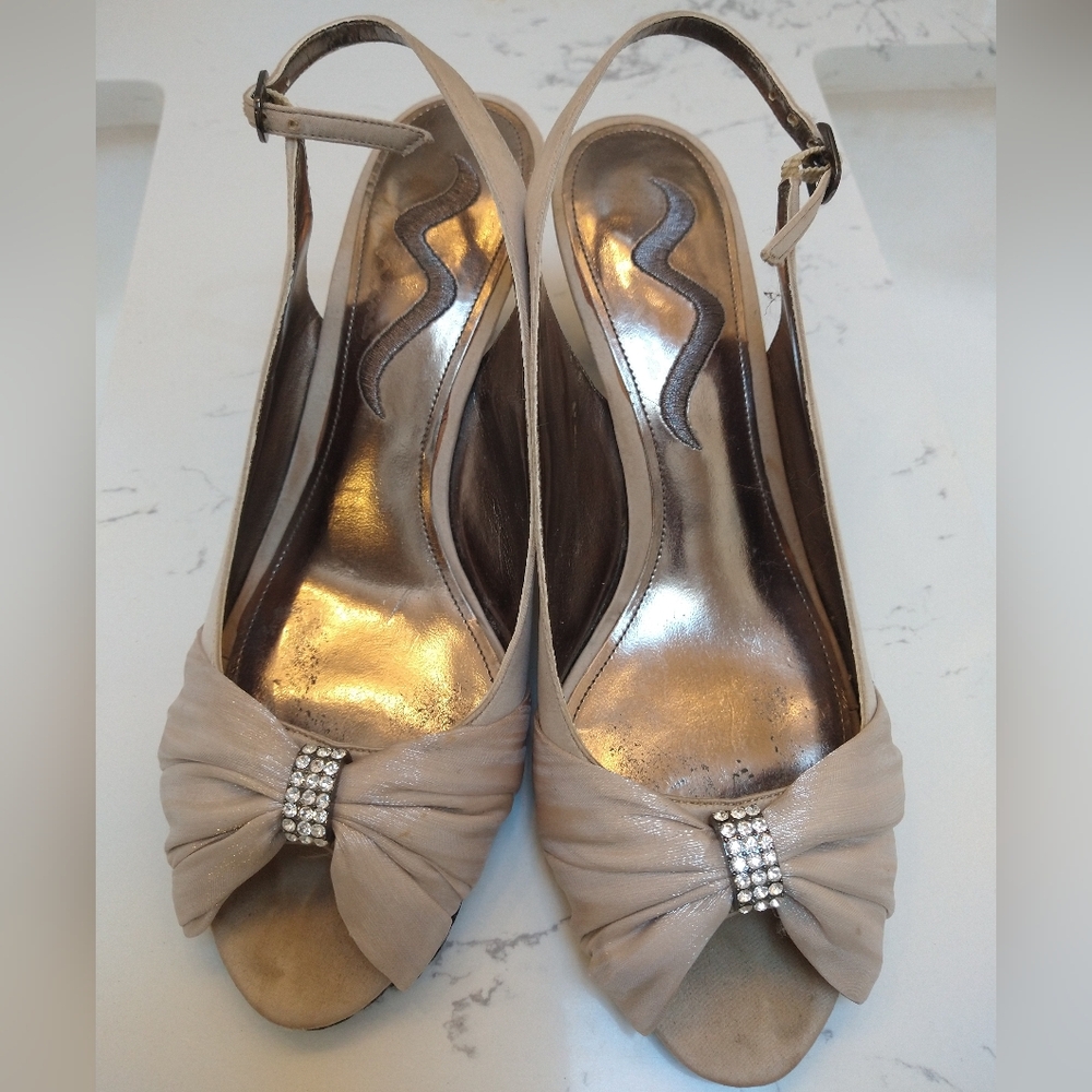Nina Nude Sling Back Heels with Rhinestone Detail
